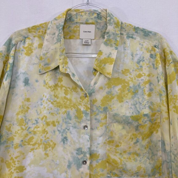 Calvin Klein Top size XL Multi Color Tie Dye Soft Flowy Elegant Button Down - Picture 5 of 12